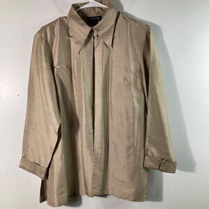 Womens Focus 2000 Slub Silk Over Blouse Open Top Jacket Button Neck Tan 12‎ Silk